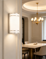 Applique murale LED moderne, CCT sélectionnable, dimmable, nickel satiné, design contemporain, abat-jour en acrylique blanc, éclairage de chambre, série R1