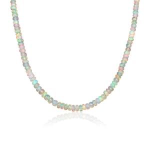 GOODSTONE JEWELS Collier de perles en opale blanche naturelle pour femmes en argent sterling 925 rempli d'or jaune Taille 14 IN - Product Image 1