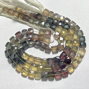 Cuentas en forma de caja facetadas de fluorita natural Cubo de fluorita multicolor, cuentas al por mayor para la fabricación de joyas - Product Image 4