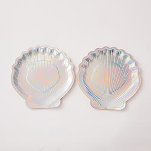 Assiettes en papier de coquillage festonné de sirène <span class=keywords><strong>Assiette</strong></span> de vaisselle de fête jetable Feuille holographique Fête de sirène <span class=keywords><strong>sous</strong></span> la mer Événement sur le thème - Product Image 4