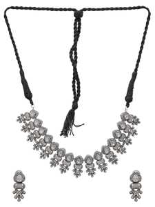 Modern Oxidised <b>Silver</b> AD Studded Banjara Necklace <b>Set</b> for Women Handmade Ethnic Fashion Jewelry Gift Trendy Affordable - Product Image 3
