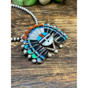 Pendentif/Épingle Vintage Zuni Opale et Pierre Multicolore Motif Soleil avec Incrustation en Argent Sterling - Product Image 2