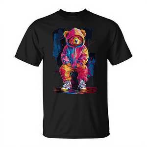 T-shirt hip hop colorata con orsetto di peluche per uomo, donna, bambino - Product Image 2