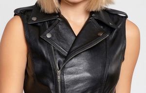 Hot Selling Zipper Decoration <b>Women</b> Genuine Leather <b>Vest</b> Premium Quality, Cotton <b>Women</b> Leather <b>Vest</b> - Product Image 4