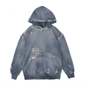 Custom Men's Cotton Streetwear Acid Wash Distressed Hoodies Custom Ripped Oversized Men Distressed Hoodie - Product Image 4