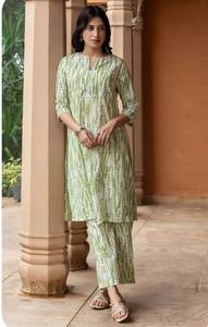 Kurta ชุดเสื้อผ้าฝ้ายพิมพ์ลายสำหรับผู้หญิงชุดสวมใส่สบายชุดประจำชาติสำหรับใส่ในชีวิตประจำวัน - Product Image 4