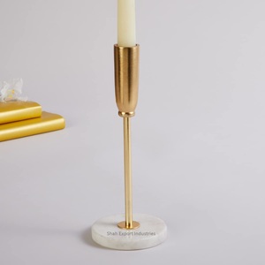 Bougeoir conique en métal doré de qualité supérieure avec base ronde en marbre pour la décoration d'éclairage de table pour les fêtes d'événements à la maison - Product Image 3