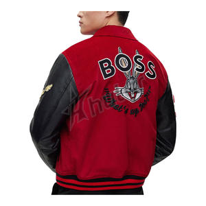 2025 veste universitaire pour hommes avec logo personnalisé avec broderie sur le devant corps et manches en laine rouge Street Style hiver - Product Image 3