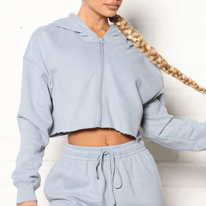 เสื้อครอปมีฮู้ดของผู้หญิงผ้าเทอร์รี่สี SO9LIID เลือกได้สำหรับฤดูใบไม้ร่วงและฤดูหนาว - Product Image 4