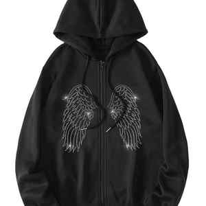 Fabricantes de ropa Sudadera con capucha térmica de diamantes de imitación de peso pesado Ropa de calle Logotipo personalizado Unisex Diamantes de imitación de gran tamaño - Product Image 1