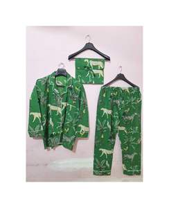 Emerald Ikat Cotton Nightwear Set <b>Green</b> Mirage Printed Pajama Set - Product Image 1