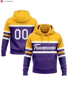 High Quality 100% Cotton Sports Pullover Sweatshirt <b>Red</b> White-Gold Line Winter <b>Hoodie</b> with Front Logo Plain Dyed - Product Image 3