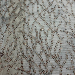 Meilleur prix 100% polyester luxe brodé antistatique perlé tissu Zircon fournisseur indien vêtements faisant motif de maille tissée - Product Image 1