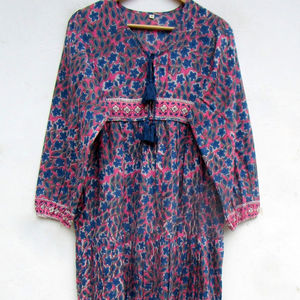 ชุดเดรสชายหาดขนาดเล็กจากนักออกแบบชั้นสูงเดรสผ้าฝ้ายมิดิลายดอกไม้สีสดใสชุดเดรสฤดูร้อนสไตล์โบฮีเมียน - Product Image 1