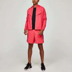 Conjunto de ropa deportiva de gimnasio XL personalizada unisex, chaqueta con cremallera de dos piezas, conjunto de pantalones cortos para correr, cortavientos de nailon impermeable para estampado al aire libre - Product Image 1