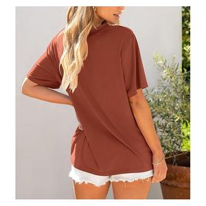 Nueva llegada OEM servicio sólido mujer 100% algodón manga corta cuello redondo hombro pendiente cómoda camiseta de Bangladesh - Product Image 6