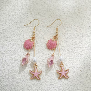 <span class=keywords><strong>Orecchini</strong></span> Lunghi Trendy Bohemien da Vacanza con Pendente in Lega a Forma di Stella Marina <span class=keywords><strong>Blu</strong></span> Geometrica con Smalto a Goccia, Perla Sintetica e Nappa - Product Image 2