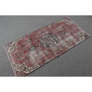 Tapis turc vintage, petit tapis de 6x2,5 pieds, tapis à carreaux rouge et bleu - Product Image 2