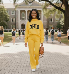 OEM Custom High Street Style 100% Cotton Vintage Pattern Women's Mockneck Chi Phi Sweatsuit <b>Set</b> Embroidery Patches 2 piece <b>set</b> - Product Image 6