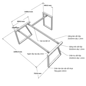 HCTH019 Pieds de table en fer robustes Trapeze II Concept 160x150, design industriel pour salle à manger et usage hospitalier, assemblage requis - Product Image 3