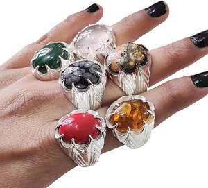 Bague pour homme en gros, pierre de lune naturelle, corail, turquoise, onyx, rutile, grenat, pierre précieuse, bague turque, bijoux, bague en argent sterling 925 - Product Image 1