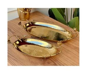 Greatest Quality Kitchenware <b>Food</b> Serving Tray Stainless Steel Hammered <b>Gold</b> <b>Color</b> Snacks Serving Tray - Product Image 1
