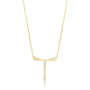 Collar con Colgante de Plata de Ley 925 Chapado en Oro, Diseño de Libélula Encantador, con Circonita, Hecho a Mano en Turquía - Product Image 1