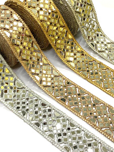 New Arrival <b>Indian</b> High Quality Mirror Metallic Embroidery Lace Trim Flower Lace Use in Footwear Hot Sale - Product Image 3