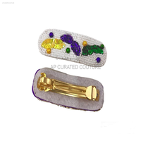 Barrette à cheveux personnalisable en tissu perlé pour le Mardi Gras, pour femmes et filles, avec broderies de perles et motifs entièrement perlés, faite à la main