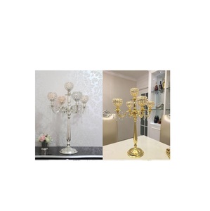 Candélabres de sol dorés à 5 bras grands bougeoirs en cristal centres de table pour tables de mariage dîner événements de noël - Product Image 1