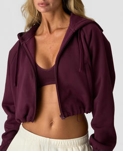 Sweat-shirt à capuche zippé pour femme, vente en gros personnalisée, haut de gamme, de haute qualité, décontracté, couleur unie, manches longues - Product Image 3