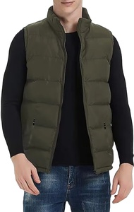 Gilet matelassé décontracté pour homme, col rabattu, fermeture éclair, respirant, uni, pour l'hiver - Product Image 4
