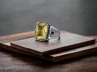 Bague en citrine pour homme, argent sterling 925, coupe baguette, citrine naturelle certifiée IGI, design classique, cadeau de fiançailles, de mariage ou de fête
