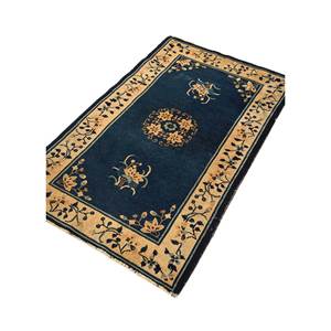 Alfombra de Lana Anudada a Mano Pechino Azul Paem-1361 con Patrón Floral, Alfombra Rectangular para Sala de Estar, Pasillo, Entrada - Product Image 2