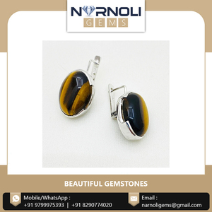 Boucles d'oreilles clous en cabochon œil de tigre 100 % naturelles et abordables, fabriquées à la main en argent sterling 925 véritable pour un usage quotidien - Product Image 6