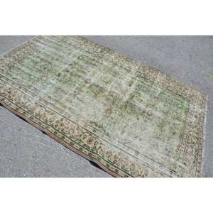 Alfombra turca Vintage clásica verde Beige lana hecha a mano 5,2X8 pies Patchwork rectángulo felpa altura látex para adolescentes alfombra de noche - Product Image 4
