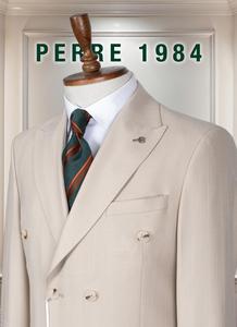 PERRE Men's Beige Viscose/Polyester Double Breasted Business <b>Suit</b> British Style Mandarin Collar Regular Fit Plus Size - Product Image 2
