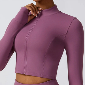 เสื้อยืดแขนยาวมีซิปสำหรับผู้หญิงเสื้อยืดออกกำลังกายฟิตเนสเล่นโยคะน้ำหนักเบา - Product Image 2