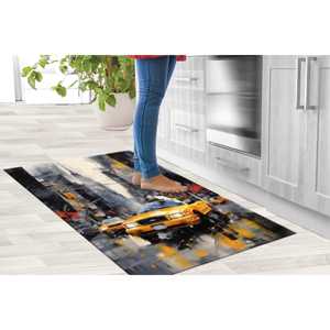 Tapis imprimé inspiré de l'art urbain de New York, tapis en chenille, motif taxi jaune - Product Image 3