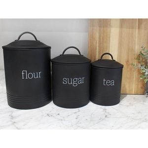 Matte Black Airtight <b>Kitchen</b> Canister Set 4PCS Metal Sugar Flour Tea Coffee <b>Storage</b> Jar Food <b>Container</b> with Lid for Home Decor - Product Image 2