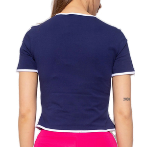 T-shirts courts pour femmes, Design le plus élégant, couleur bleue, Slim, coupe courte, à vendre, Tops courts blancs pour femmes - Product Image 3