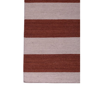 พรมลายตารางหมากรุกสีแดงและสีส้ม พรมขนสัตว์ทอลายแบน พรมลายทางสำหรับห้องโถง พรมปูพื้นห้องนั่งเล่นสำหรับตกแต่ง-ADWL-1316 - Product Image 4