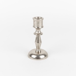 Candelabro de metal cepillado con base hexagonal y soporte de vela minimalista de tallo cónico para mesa y decoración festiva - Product Image 3