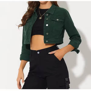 Denim Jacket Long Sleeve Turn Down Collar and Pockets Signal Button Winter Wear Outdoor Wear Denim Cropped Jacket For Women's - Product Image 5