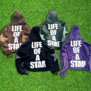 Custom Fashion Streetwear Hoodie Cropped Distressed Embroidery Heavyweight 500gms Acid Wash Hoodie Sweatshirt Set - Product Image 6