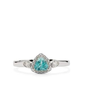 Bague en apatite bleue de Madagascar 0,50 ct avec zircon blanc, argent sterling plaqué rhodium, bijoux fins - Product Image 2