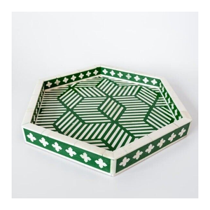 Plateau de service décoratif en bois massif fabriqué à la main pour gâteaux et aliments Plateaux de service en incrustation d'os en nacre d'Inde - Product Image 3