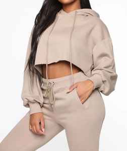 Custom Logo Crop <b>Top</b> Zipper Hoodie Sets for <b>Women</b> Two Piece Crop <b>Top</b> Set Wholesale Crop <b>top</b> hoodies for <b>Women's</b> - Product Image 1