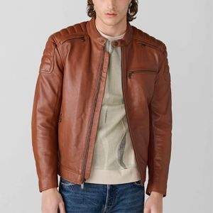 Chaqueta de cuero de rendimiento marrón para hombre: duradera y resistente al viento para montar y usar todos los días - Product Image 5