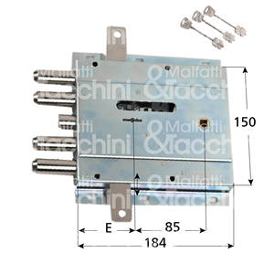 SERRURE DOUBLE CARTE POUR PORTES ARMÉES appliquer triple 4 tours et loquet 3 clés et 2 écussons Tiges non incluses Figure à main - Product Image 1